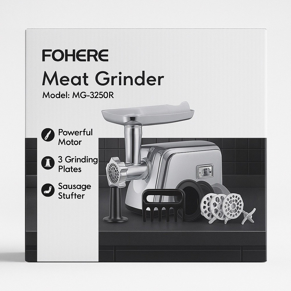 FOHERE Electric Meat Grinder Heavy-Duty Stainless Steel 3 Grinding Plates New